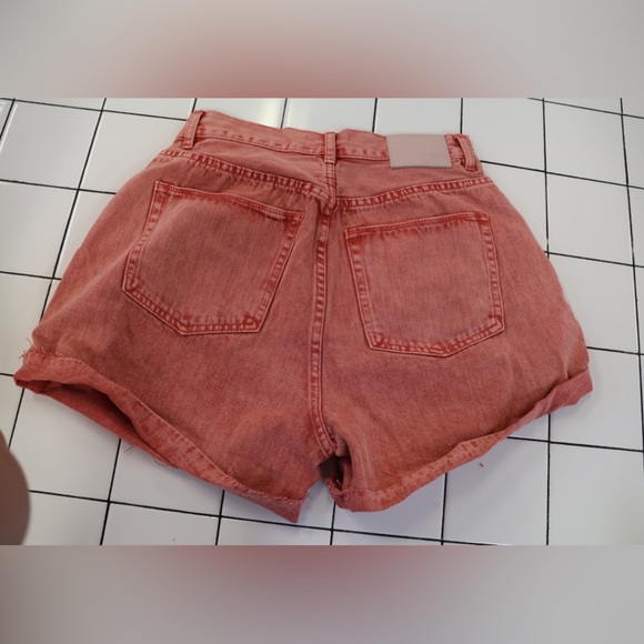 Zgy Denim Washed Red Super HiRise Loose 100% Cotton Raw Edge Jean Shorts Size 30 - Picture 5 of 8